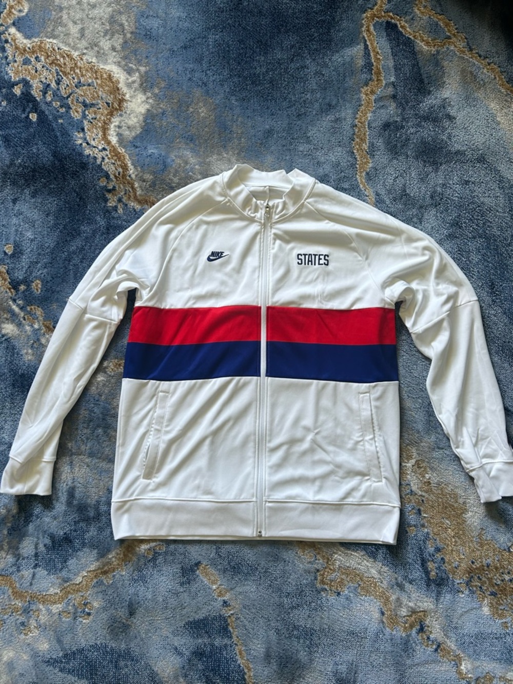 Nike White Track Jacket with Red and Blue Chest Stripes